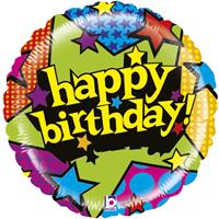 Folie ballon Gefeliciteerd/Happy Birthday sterren 53 cm met helium gevuld Multi