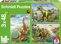 Schmidt Spiele Puzzle Abenteuer Dinosaurier, 3 x 48 Teile