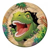 16x stuks Dinosaurus thema kinderfeestje bordjes 23 cm Multi - Feestbordjes
