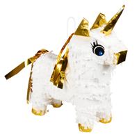 Boland mini-piñata eenhoorn 21 x 17 cm papier wit/goud