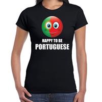 Bellatio Portugal emoticon Happy to be Portuguese landen t-shirt zwart dames - Feestshirts