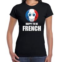 Bellatio Frankrijk emoticon Happy to be French landen t-shirt zwart dames - Feestshirts