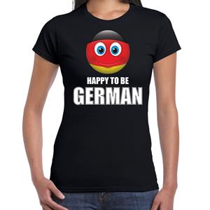 Bellatio Duitsland emoticon Happy to be German landen t-shirt zwart dames - Feestshirts