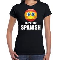 Bellatio Spanje emoticon Happy to be Spanish landen t-shirt zwart dames - Feestshirts