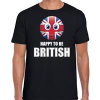 Bellatio Verenigd Koninkrijk emoticon Happy to be British landen t-shirt zwart heren - Feestshirts