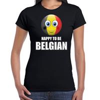 Bellatio Belgie emoticon Happy to be Belgian landen t-shirt zwart dames - Feestshirts
