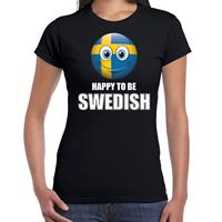 Bellatio Zweden emoticon Happy to be Swedish landen t-shirt zwart dames - Feestshirts