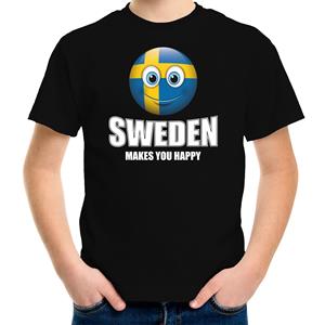 Bellatio Sweden makes you happy landen t-shirt Zweden zwart voor kinderen