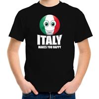 Bellatio Italy makes you happy landen t-shirt Italie zwart voor kinderen