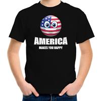Bellatio America makes you happy landen t-shirt Amerika zwart voor kinderen