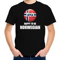 Bellatio Noorwegen emoticon Happy to be Norwegian landen t-shirt zwart kinderen (134-140) - Feestshirts