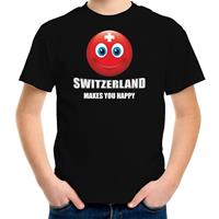 Bellatio Switzerland makes you happy landen t-shirt Zwitserland zwart voor kinderen