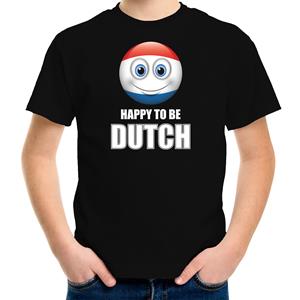 Bellatio Holland emoticon Happy to be Dutch landen t-shirt zwart kinderen (134-140) - Feestshirts