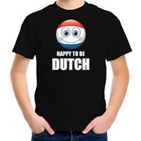 Bellatio Holland emoticon Happy to be Dutch landen t-shirt zwart kinderen (158-164) - Feestshirts