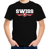 Bellatio Zwitserland / Switzerland landen t-shirt zwart kids (146-152) - Feestshirts
