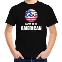 Bellatio Amerika emoticon Happy to be American landen t-shirt zwart kinderen (134-140) - Feestshirts
