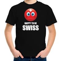 Bellatio Zwitserland emoticon Happy to be Swiss landen t-shirt zwart kinderen (134-140) - Feestshirts