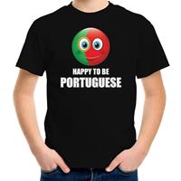 Bellatio Portugal emoticon Happy to be Portuguese landen t-shirt zwart kinderen (134-140) - Feestshirts