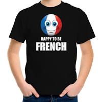 Bellatio Frankrijk emoticon Happy to be French landen t-shirt zwart kinderen (158-164) - Feestshirts
