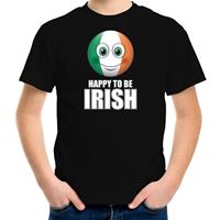 Bellatio Ierland emoticon Happy to be Irish landen t-shirt zwart kinderen (146-152) - Feestshirts