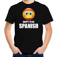 Bellatio Spanje emoticon Happy to be Spanish landen t-shirt zwart kinderen (134-140) - Feestshirts