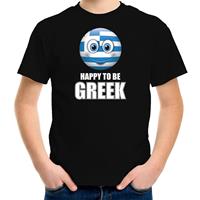 Bellatio Griekenland emoticon Happy to be Greek landen t-shirt zwart kinderen (134-140) - Feestshirts