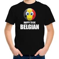 Bellatio Belgie emoticon Happy to be Belgian landen t-shirt zwart kinderen (134-140) - Feestshirts