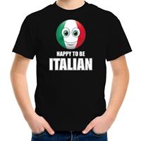Bellatio Italie emoticon Happy to be Italian landen t-shirt zwart kinderen (146-152) - Feestshirts