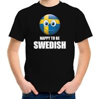 Bellatio Zweden emoticon Happy to be Swedish landen t-shirt zwart kinderen (134-140) - Feestshirts
