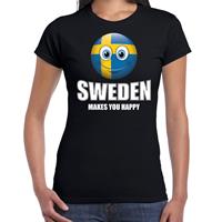 Bellatio Sweden makes you happy landen t-shirt Zweden zwart voor dames