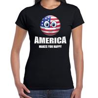 Bellatio America makes you happy landen t-shirt Amerika zwart voor dames