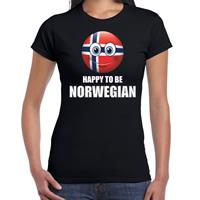 Bellatio Noorwegen emoticon Happy to be Norwegian landen t-shirt zwart dames - Feestshirts