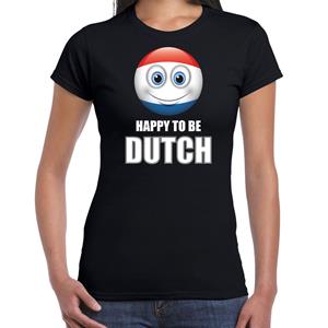 Bellatio Nederland emoticon Happy to be Dutch landen t-shirt zwart dames - Feestshirts