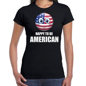 Bellatio Amerika emoticon Happy to be American landen t-shirt zwart dames - Feestshirts