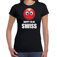 Bellatio Zwitserland emoticon Happy to be Swiss landen t-shirt zwart dames - Feestshirts