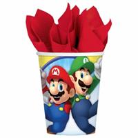 16x stuks Super Mario thema bekers 266 ml - Feestbekertjes