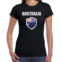 Bellatio Australie landen supporter t-shirt met Australische vlag schild zwart dames - Feestshirts