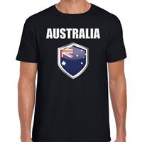 Bellatio Australie landen supporter t-shirt met Australische vlag schild zwart heren - Feestshirts