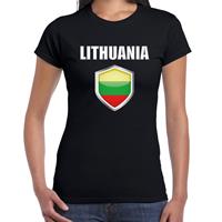 Bellatio Litouwen landen supporter t-shirt met Litouwse vlag schild zwart dames - Feestshirts