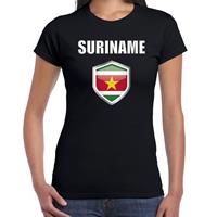 Bellatio Suriname landen supporter t-shirt met Surinaamse vlag schild zwart dames - Feestshirts