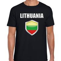 Bellatio Litouwen landen supporter t-shirt met Litouwse vlag schild zwart heren - Feestshirts