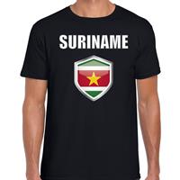 Bellatio Suriname landen supporter t-shirt met Surinaamse vlag schild zwart heren - Feestshirts