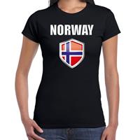 Bellatio Noorwegen landen supporter t-shirt met Noorse vlag schild zwart dames - Feestshirts