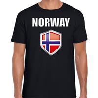 Bellatio Noorwegen landen supporter t-shirt met Noorse vlag schild zwart heren - Feestshirts