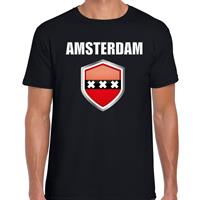 Bellatio Amsterdam supporter t-shirt met Amsterdamse vlag schild zwart heren - Feestshirts