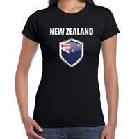 Bellatio Nieuw Zeeland landen supporter t-shirt met Nieuw Zeelandse vlag schild zwart dames - Feestshirts