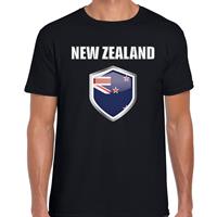 Bellatio Nieuw Zeeland landen supporter t-shirt met Nieuw Zeelandse vlag schild zwart heren - Feestshirts