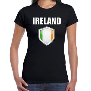 Bellatio Ierland landen supporter t-shirt met Ierse vlag schild zwart dames - Feestshirts