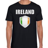 Bellatio Ierland landen supporter t-shirt met Ierse vlag schild zwart heren - Feestshirts