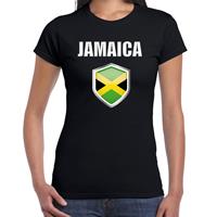Bellatio Jamaica landen supporter t-shirt met Jamaicaanse vlag schild zwart dames - Feestshirts